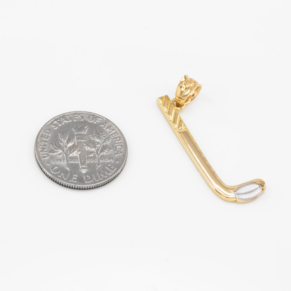 Gold Hockey Stick and Puck Winter Sports Pendant Necklace, view 2