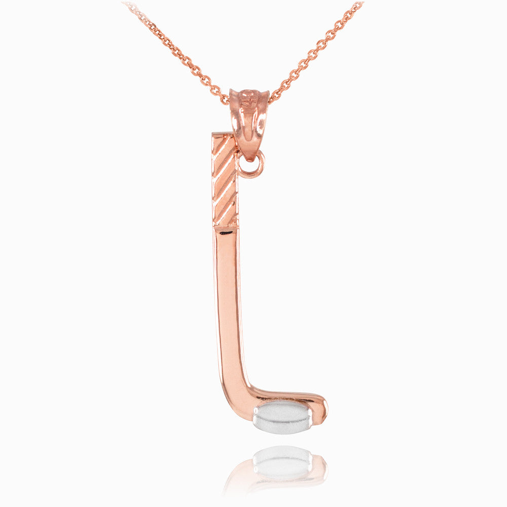 Gold Hockey Stick and Puck Winter Sports Pendant Necklace, view 3