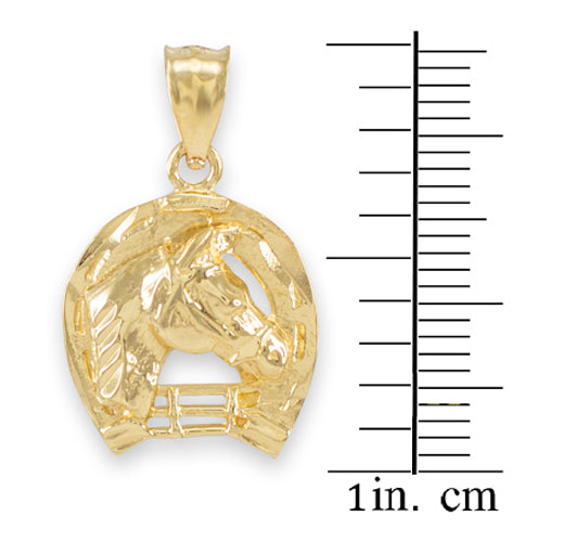 Gold Horseshoe with Horse Head Charm Pendant Necklace, view 3
