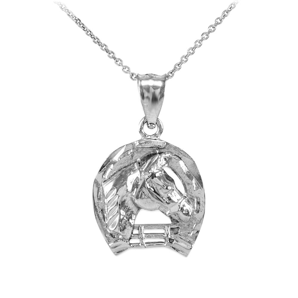 Gold Horseshoe with Horse Head Charm Pendant Necklace, view 4