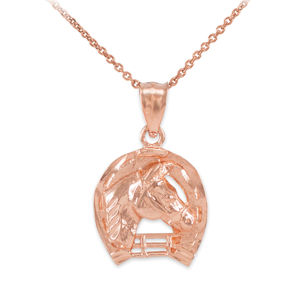 Gold Horseshoe with Horse Head Charm Pendant Necklace, view 7