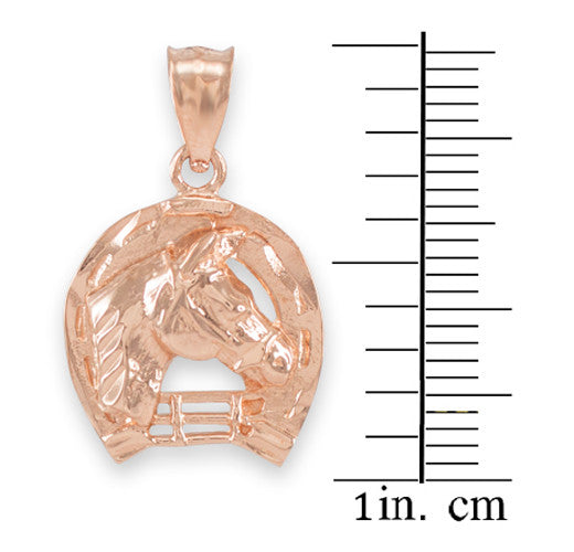 Gold Horseshoe with Horse Head Charm Pendant Necklace, view 9