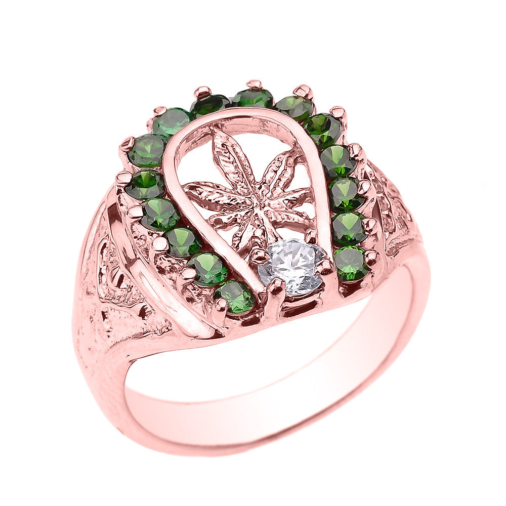 Gold Horseshoe with Marijuana Leaf Cannabis Men's Ring, view 2