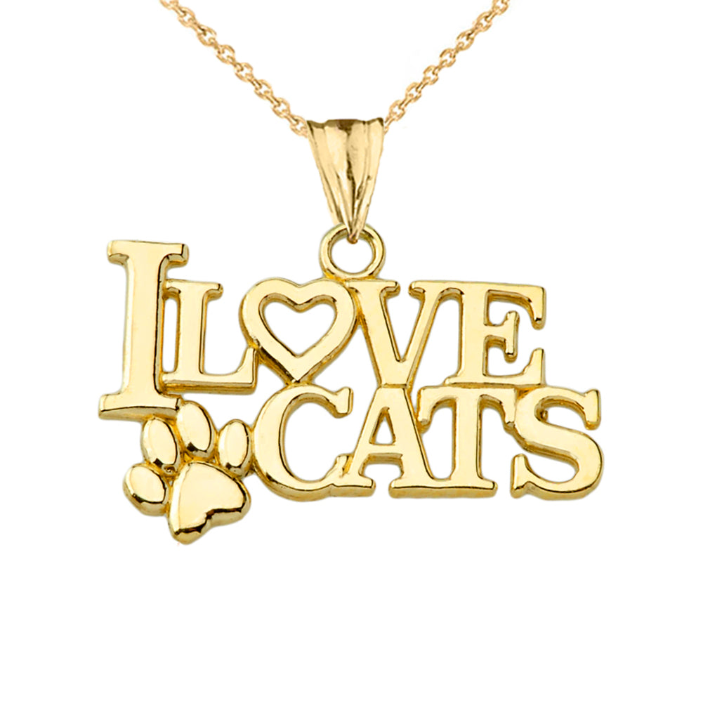Gold "I Love Cats" Pendant Necklace