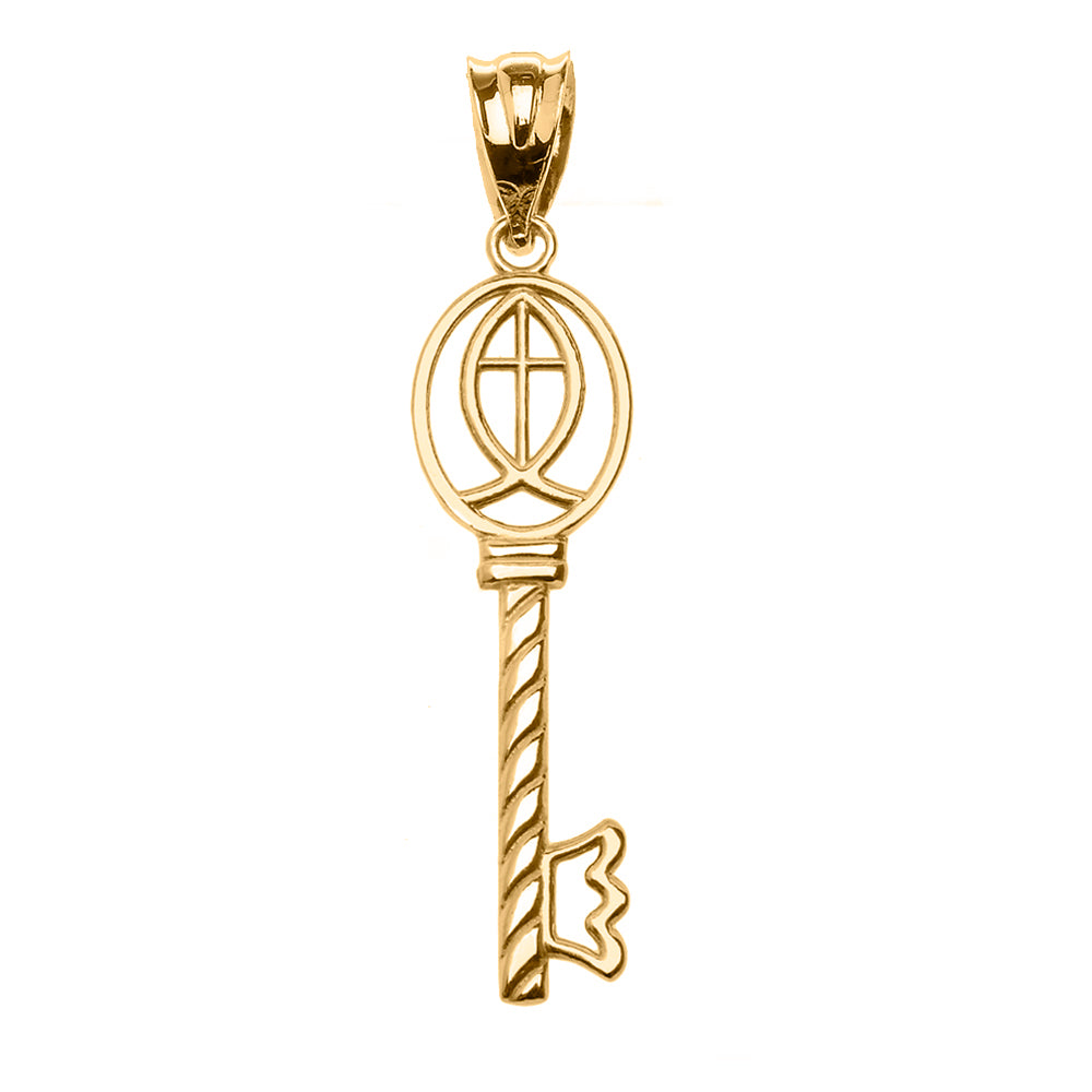 Gold Ichthus Cross Key Pendant Necklace, view 2