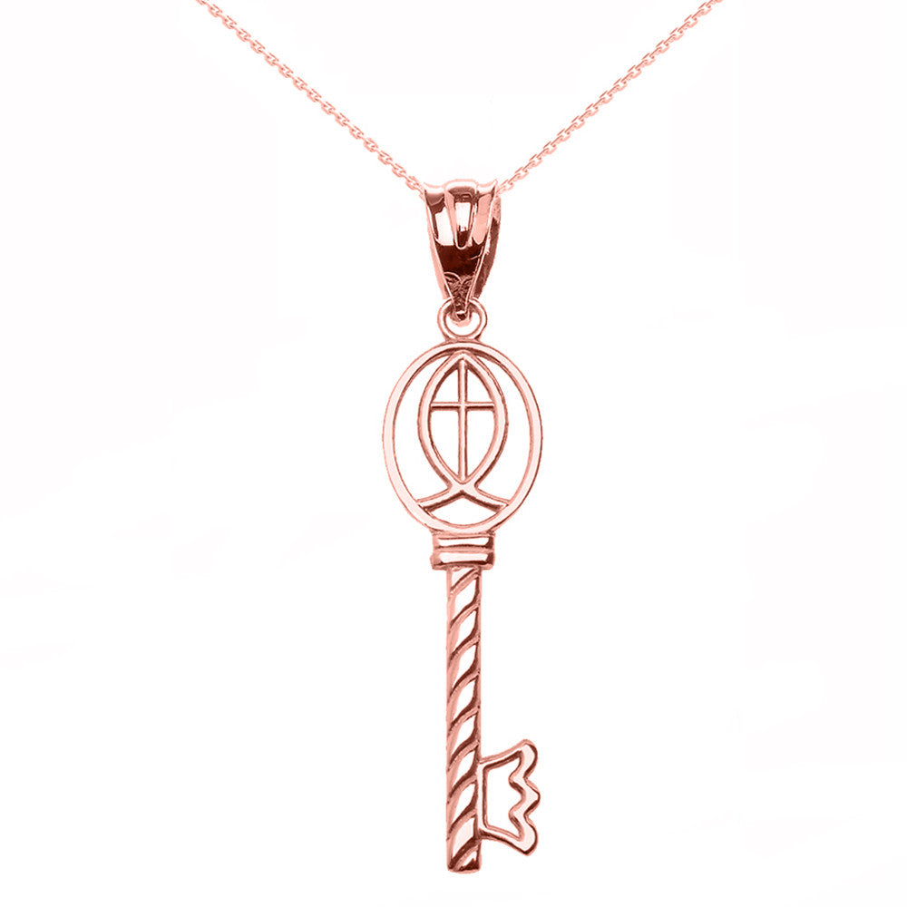 Gold Ichthus Cross Key Pendant Necklace, view 3