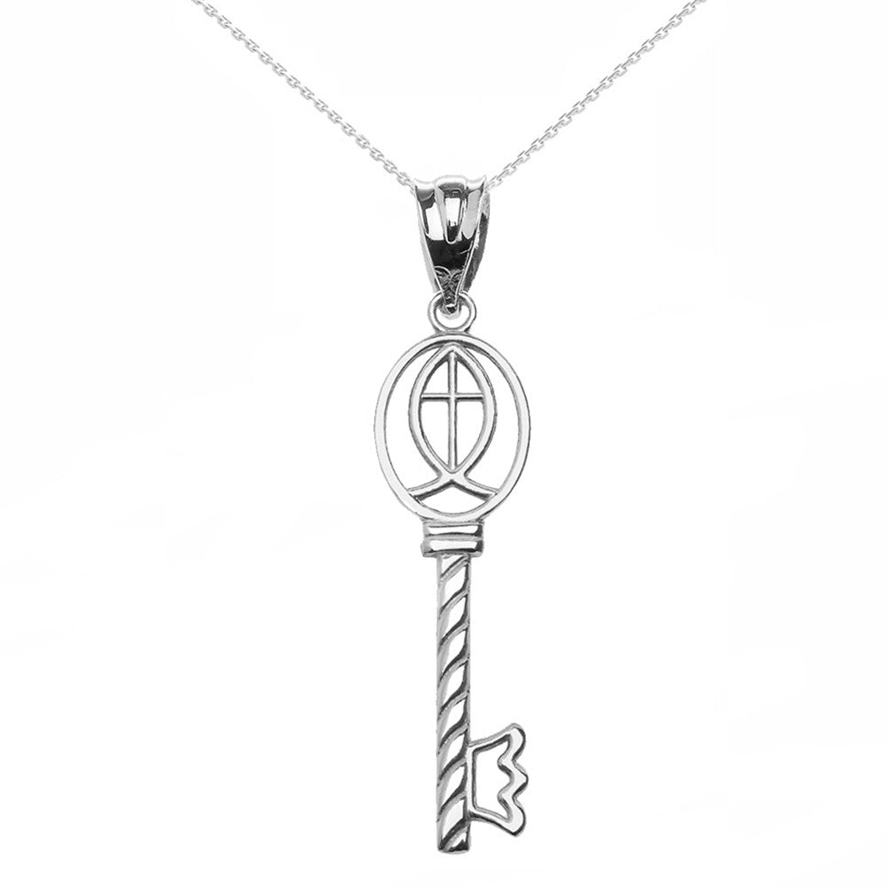 Gold Ichthus Cross Key Pendant Necklace, view 4