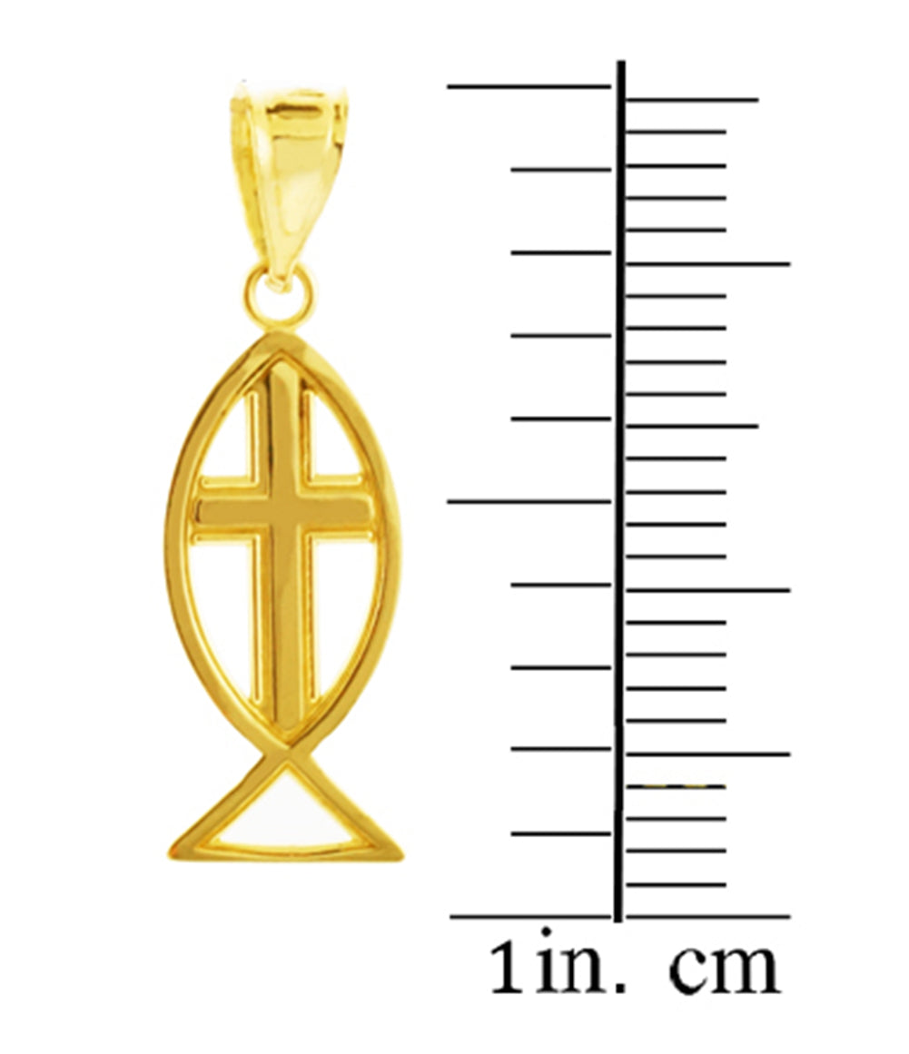 Gold Ichthus Cross Pendant Necklace, view 3