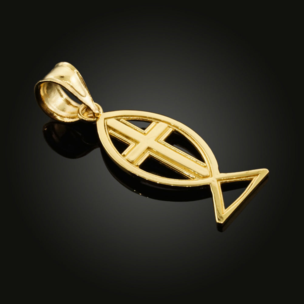 Gold Ichthus Cross Pendant Necklace, view 4