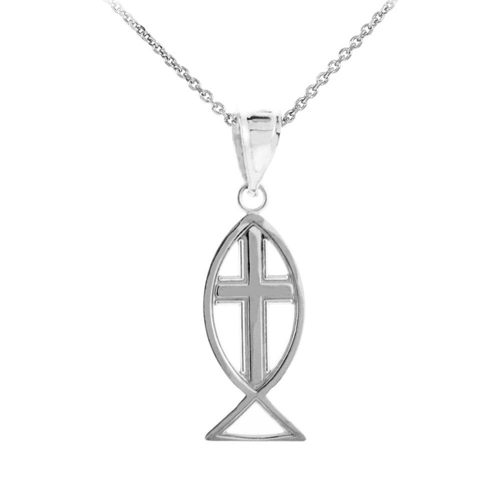 Gold Ichthus Cross Pendant Necklace, view 6