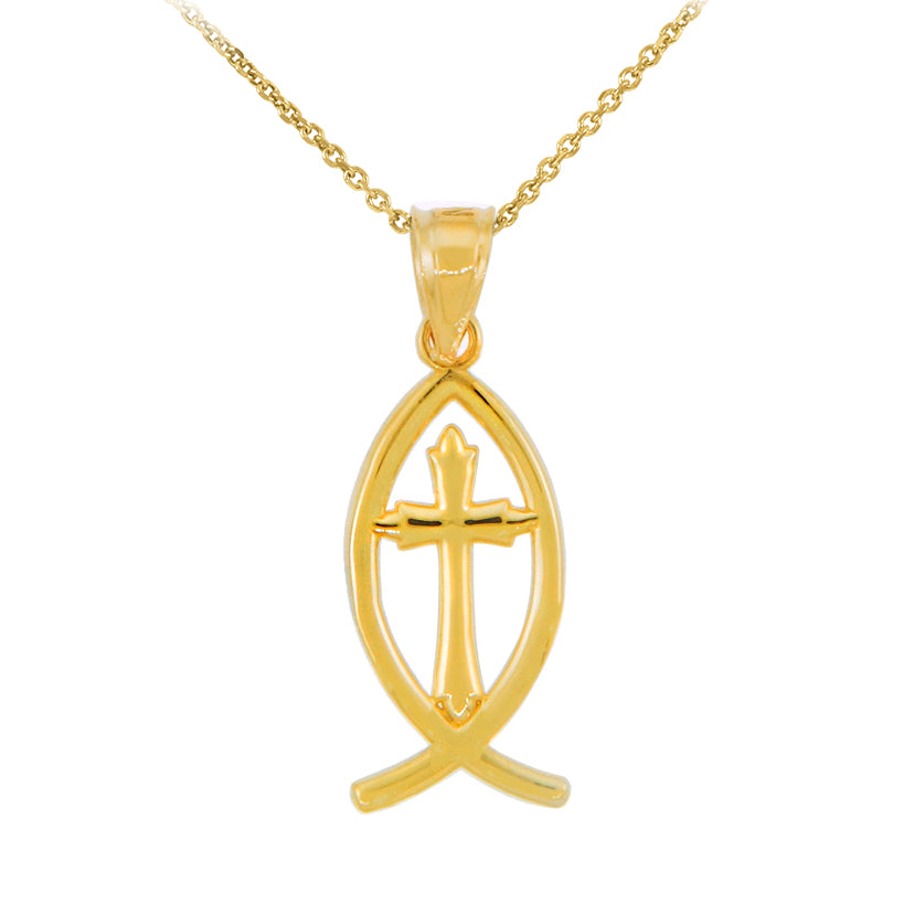 Gold Ichthus Cross Pendant Necklace — Weight: 1.0g