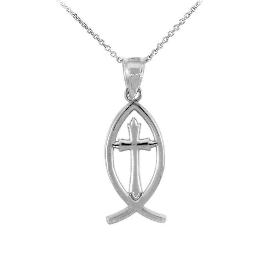 Gold Ichthus Cross Pendant Necklace — Weight: 1.0g, view 7