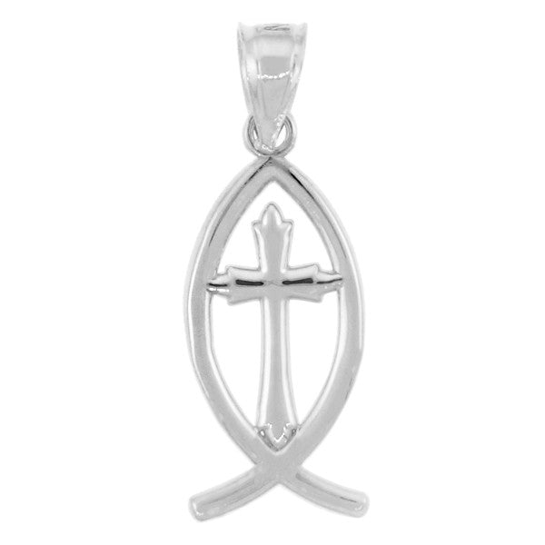 Gold Ichthus Cross Pendant Necklace — Weight: 1.0g, view 8