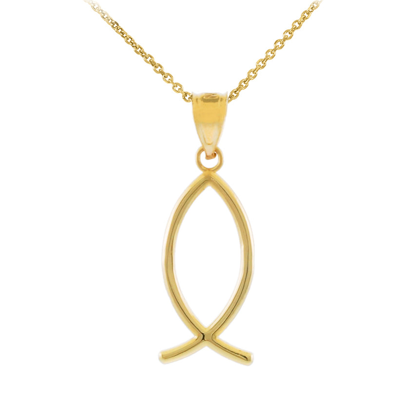 Gold Ichthus (Fish) Vertical Pendant Necklace