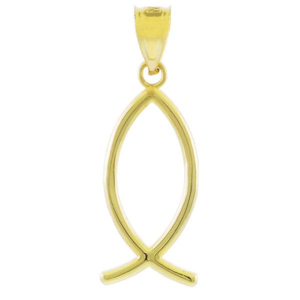 Gold Ichthus (Fish) Vertical Pendant Necklace, view 2
