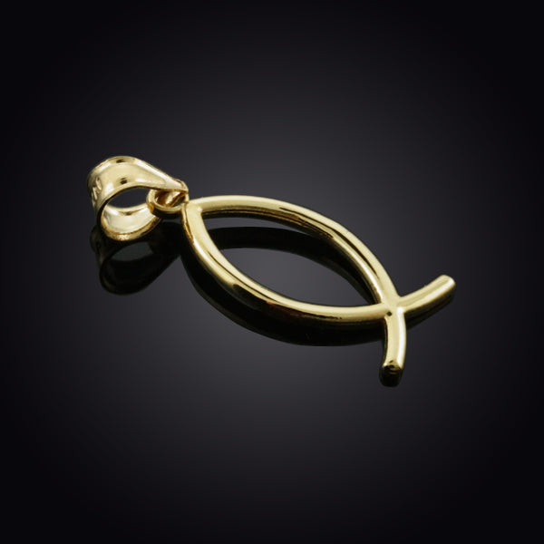 Gold Ichthus (Fish) Vertical Pendant Necklace, view 4