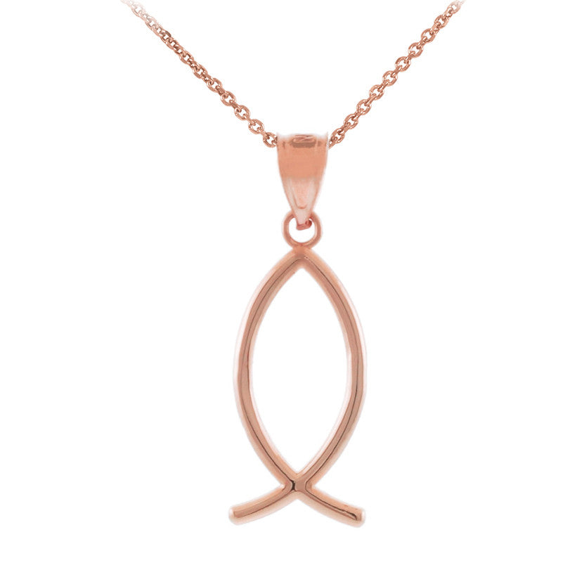 Gold Ichthus (Fish) Vertical Pendant Necklace, view 5