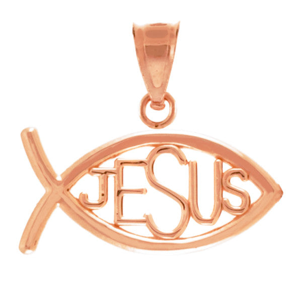 Gold Ichthus JESUS Inscribed Horizontal Pendant Necklace, view 4