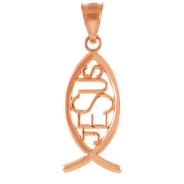 Gold Ichthus JESUS Inscribed Vertical Pendant Necklace, view 6