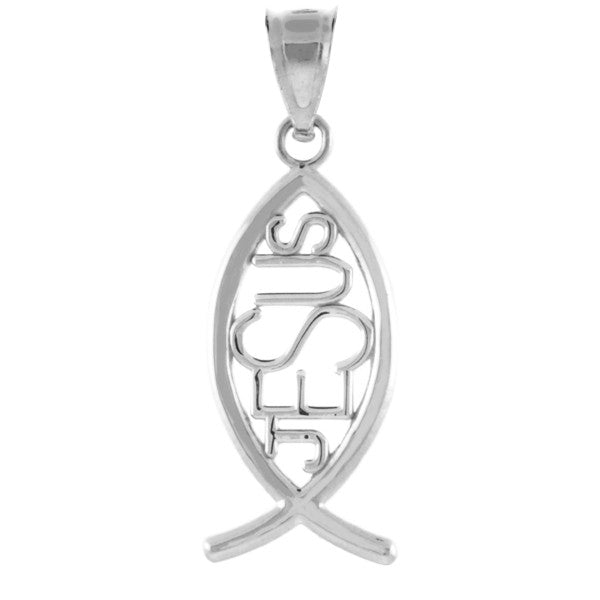 Gold Ichthus JESUS Inscribed Vertical Pendant Necklace, view 10