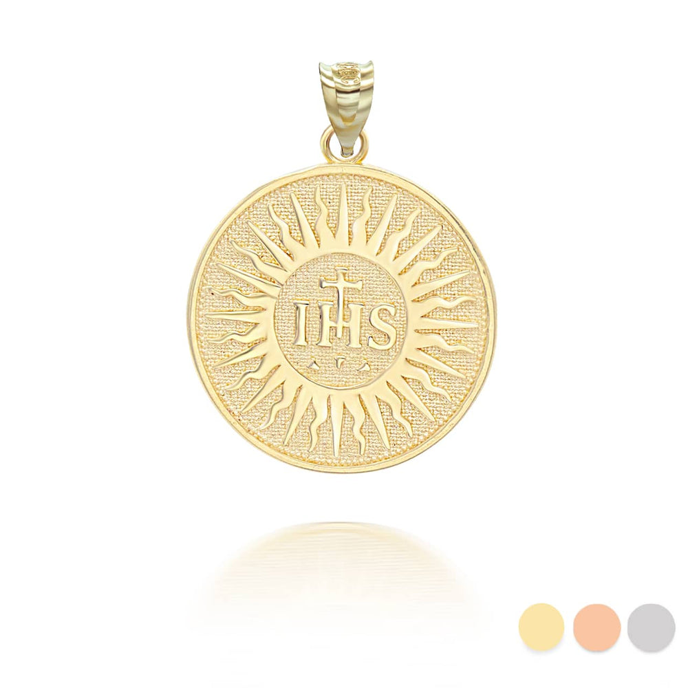Gold IHS Symbol Holy Name of Jesus Coin Pendant Necklace