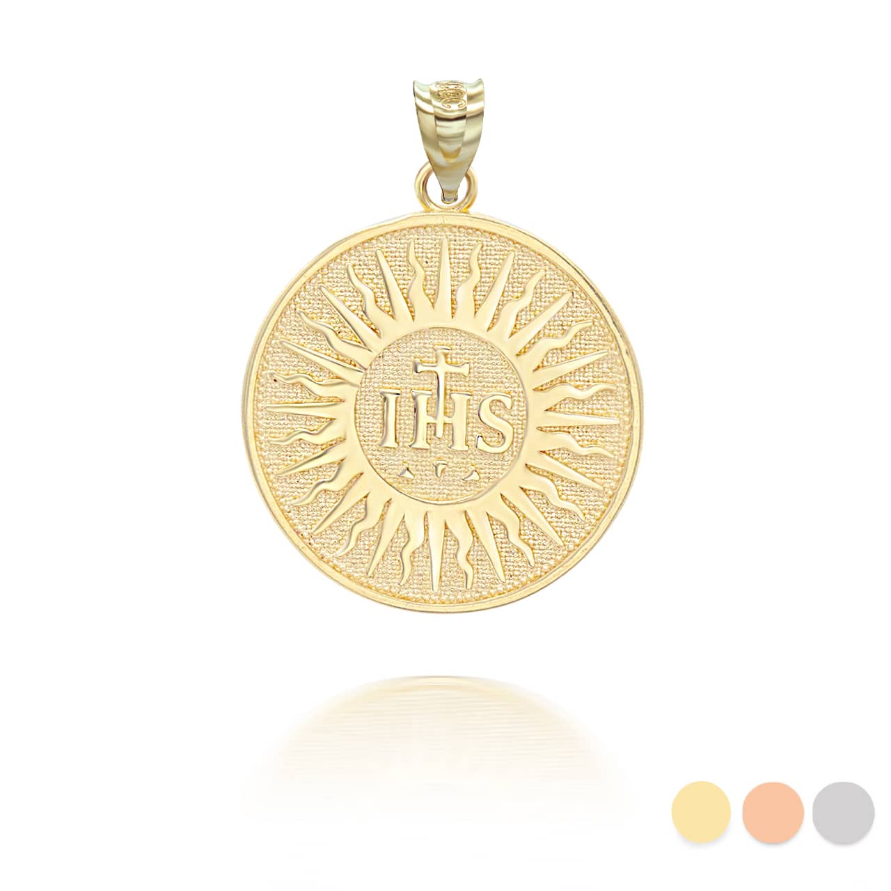 Gold IHS Symbol Holy Name of Jesus Coin Pendant Necklace