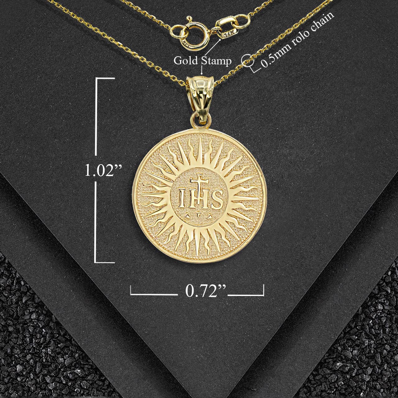 Gold IHS Symbol Holy Name of Jesus Coin Pendant Necklace, view 4