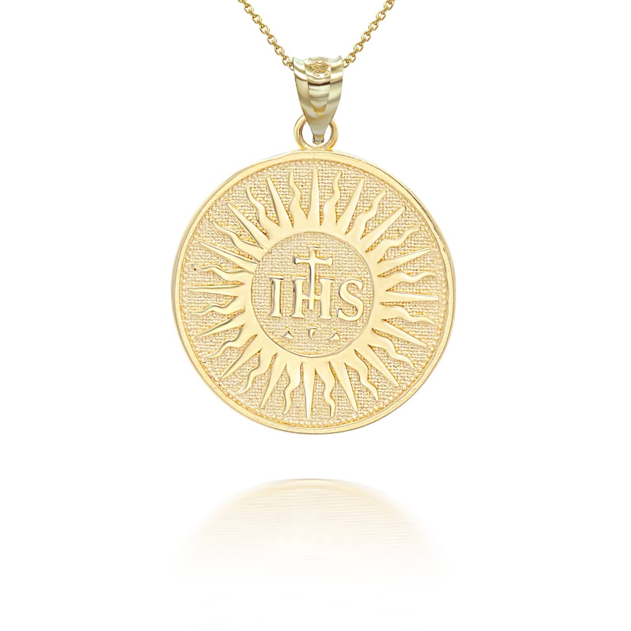 Gold IHS Symbol Holy Name of Jesus Coin Pendant Necklace, view 5