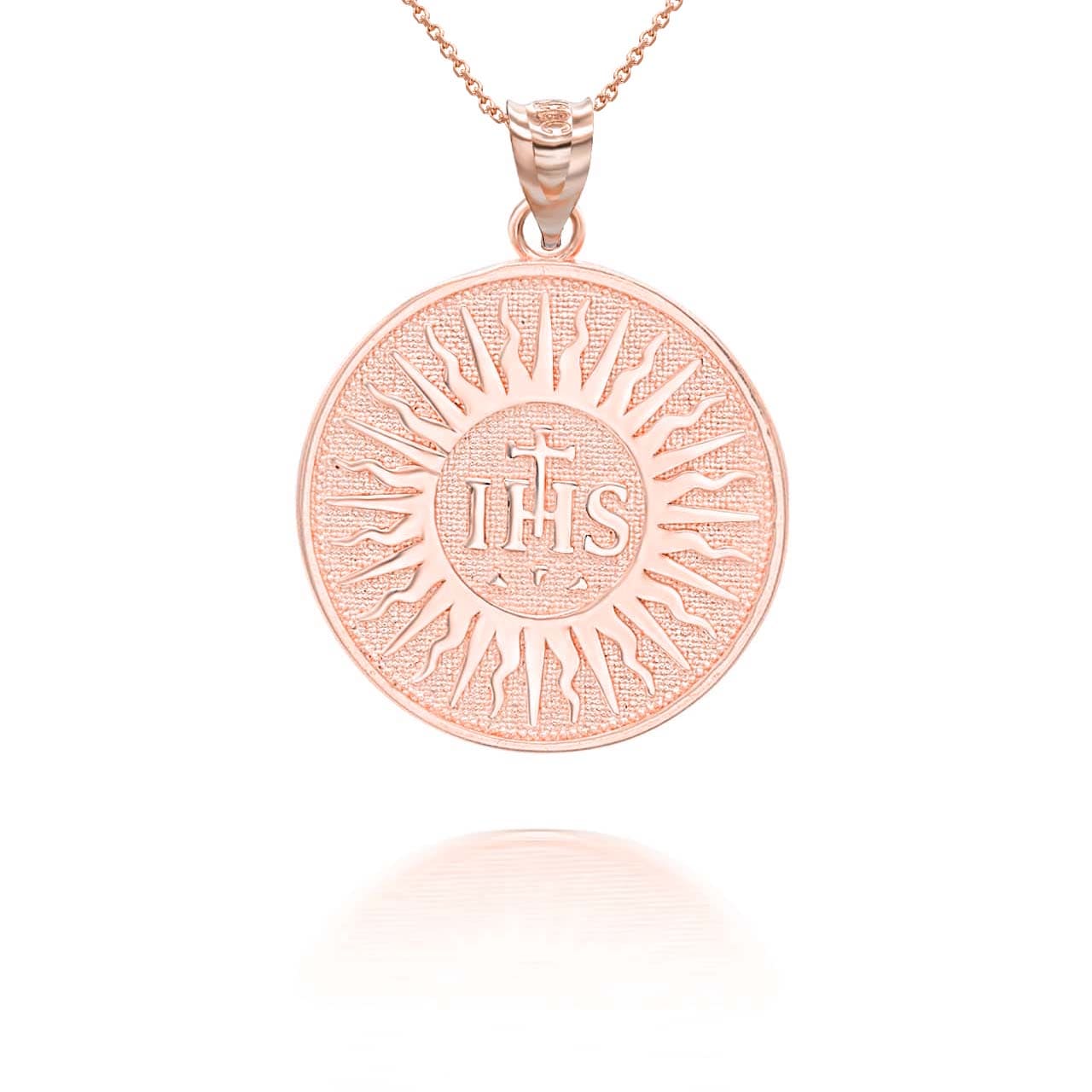 Gold IHS Symbol Holy Name of Jesus Coin Pendant Necklace, view 6