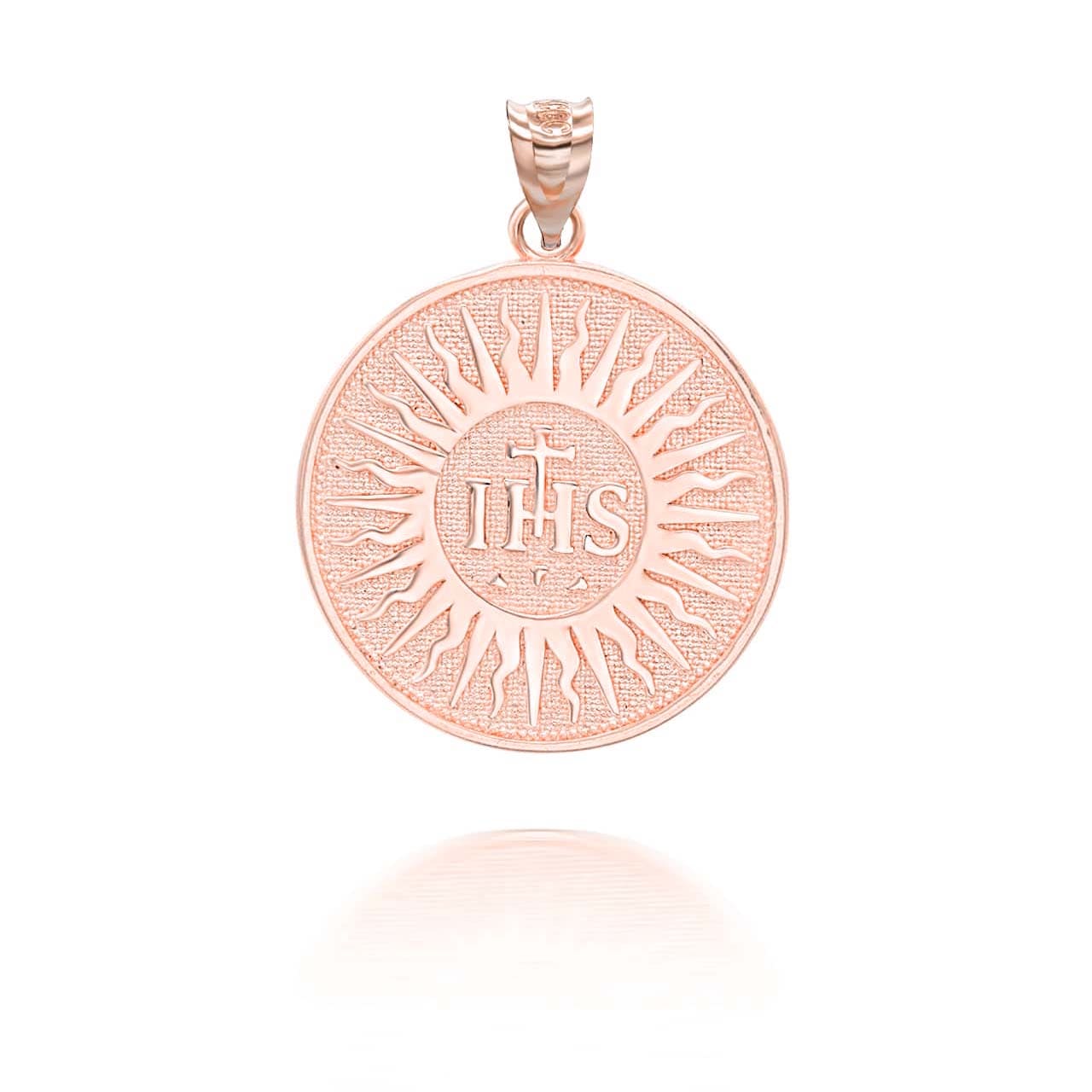 Gold IHS Symbol Holy Name of Jesus Coin Pendant Necklace, view 7