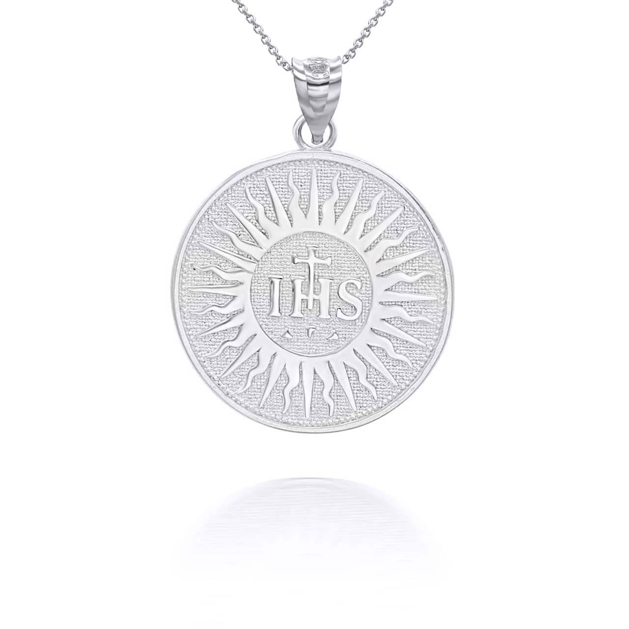 Gold IHS Symbol Holy Name of Jesus Coin Pendant Necklace, view 8