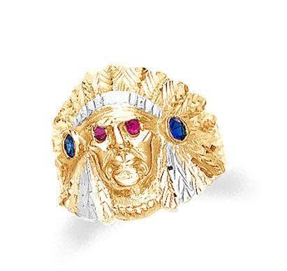 Gold Indian Head Men's Ring with Cubic Zirconia
