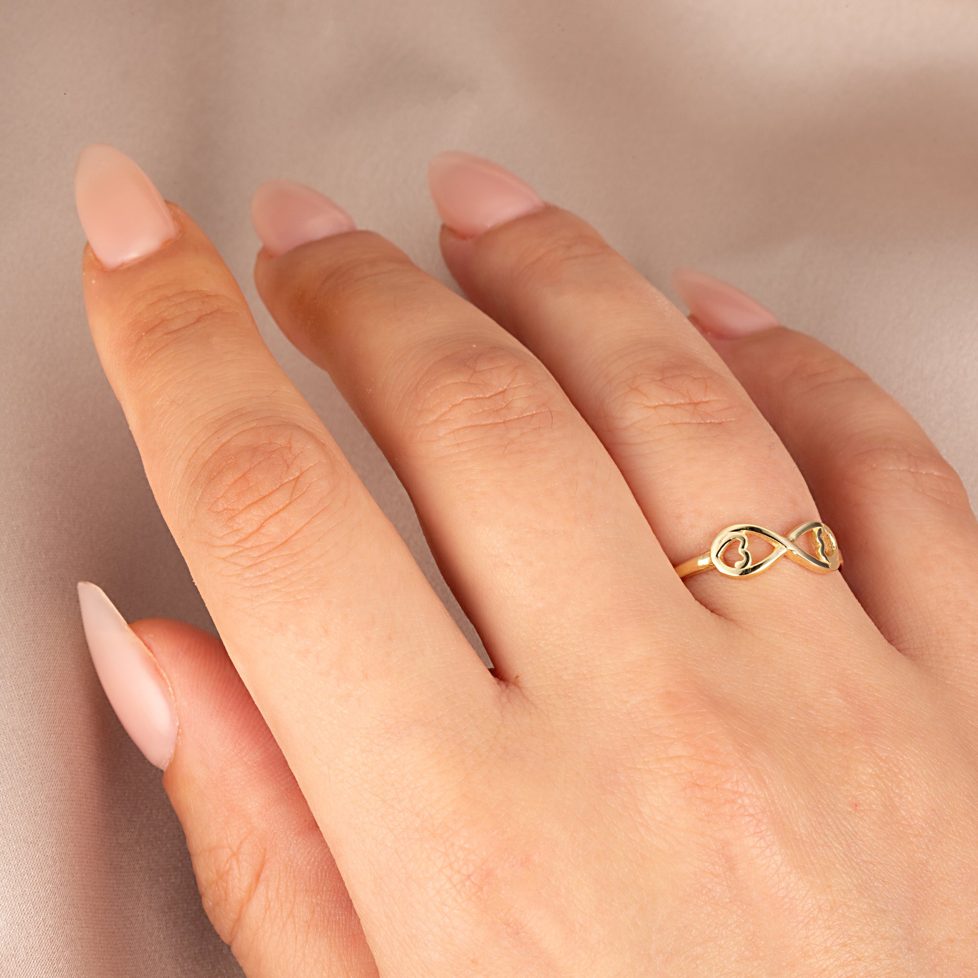 Gold Infinity Double Heart Love Ring, view 2