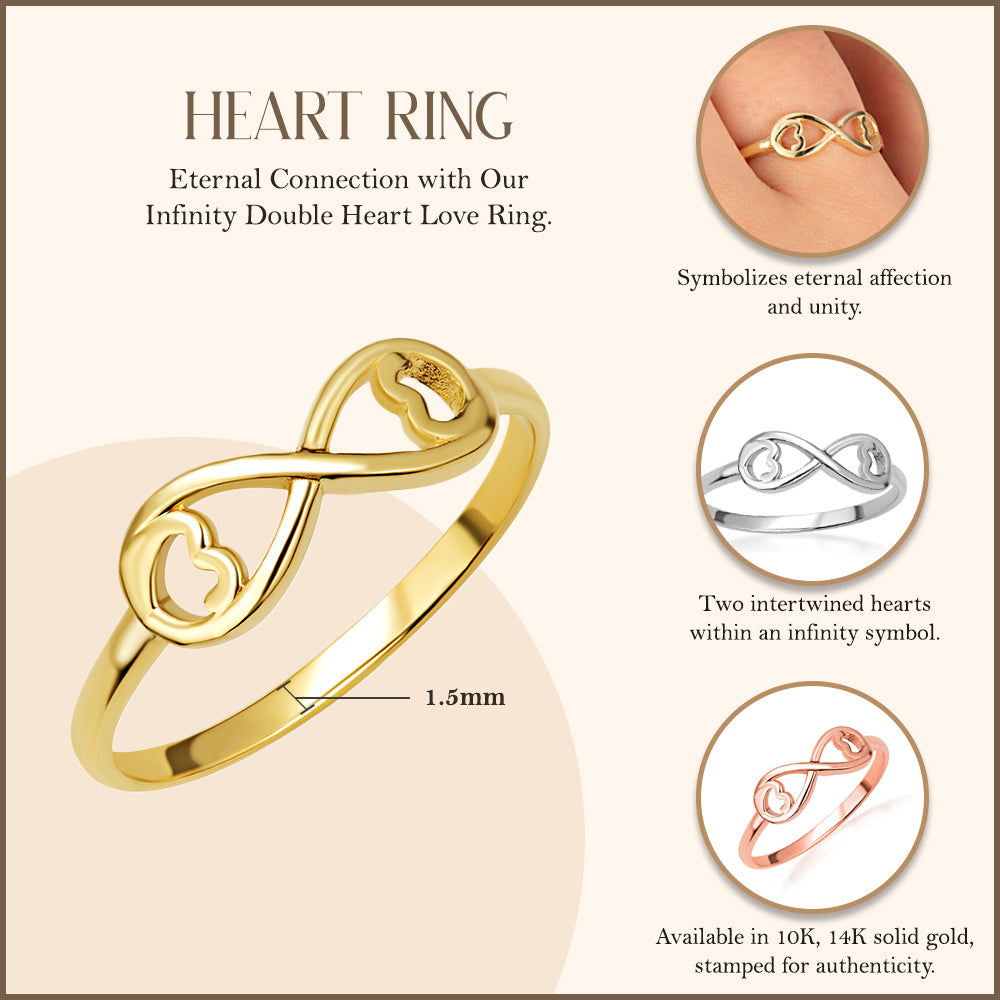 Gold Infinity Double Heart Love Ring, view 3