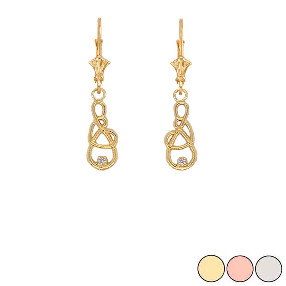 Gold Infinity Heart Diamond Leverback Earrings