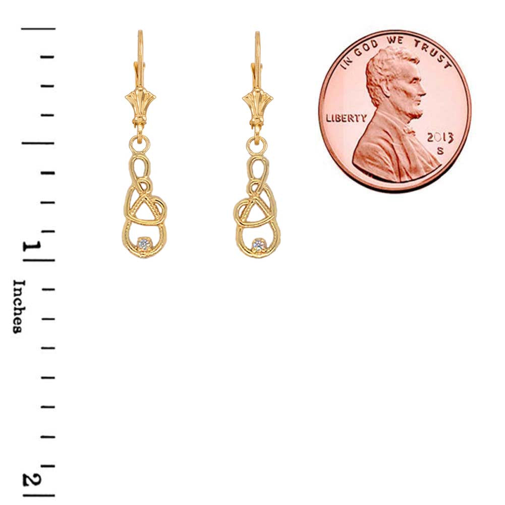 Gold Infinity Heart Diamond Leverback Earrings, view 2