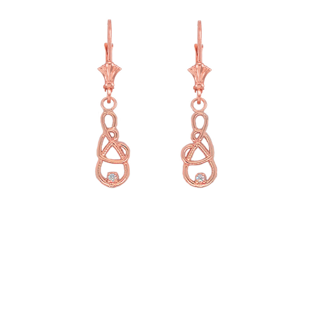 Gold Infinity Heart Diamond Leverback Earrings, view 3