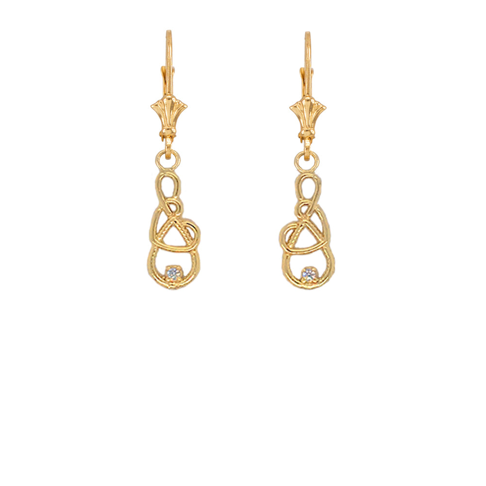 Gold Infinity Heart Diamond Leverback Earrings, view 5