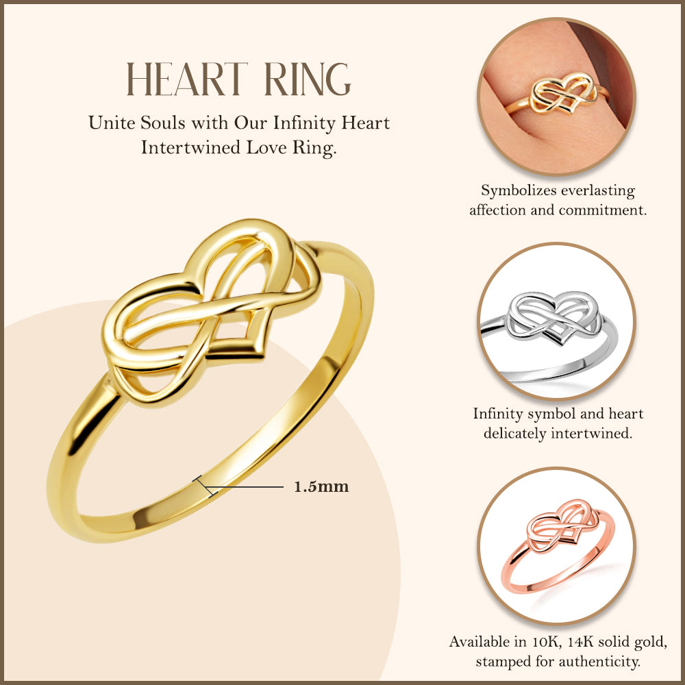 Gold Infinity Heart Intertwined Love Ring, view 3