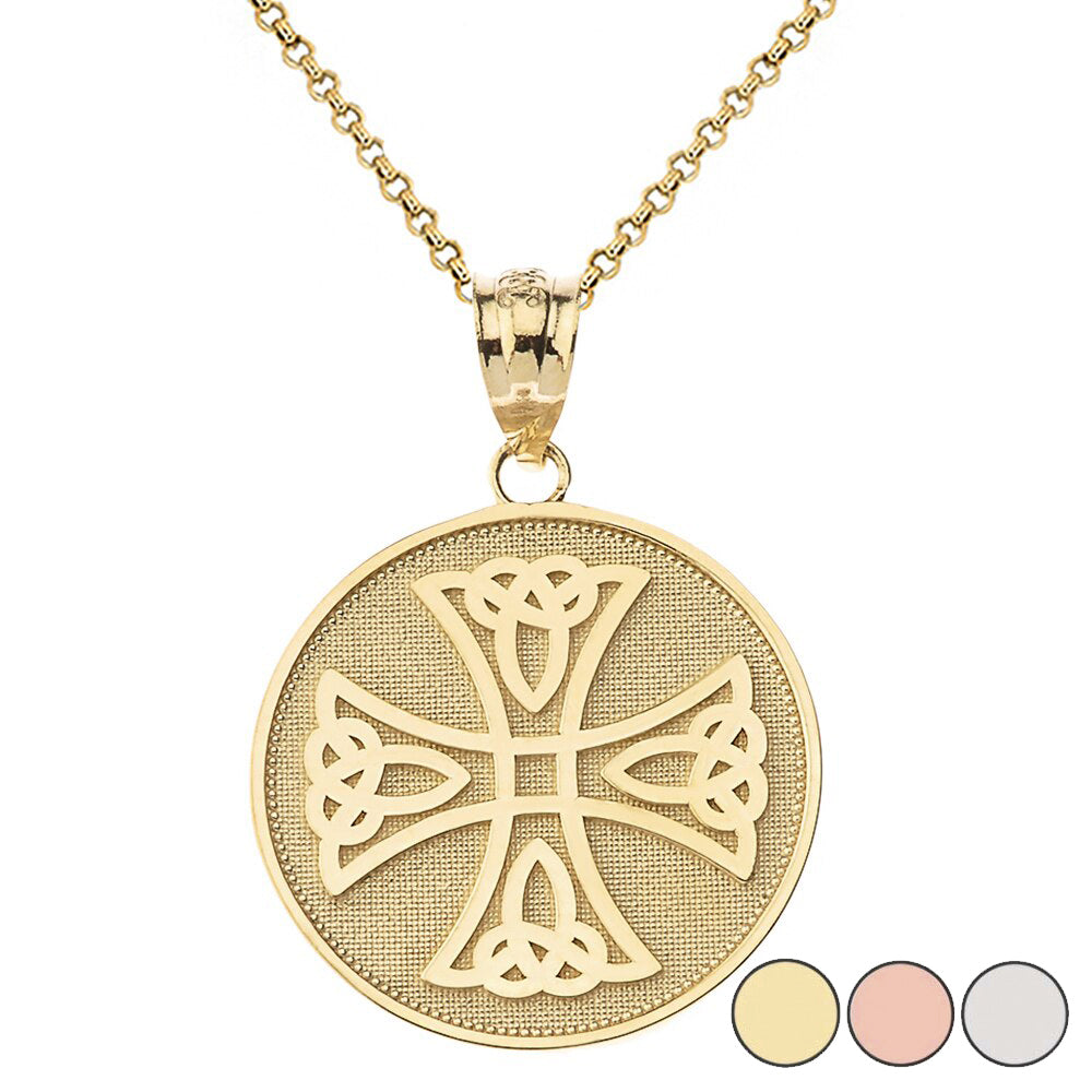 Gold Infinity Knot Celtic Cross Disc Pendant Necklace