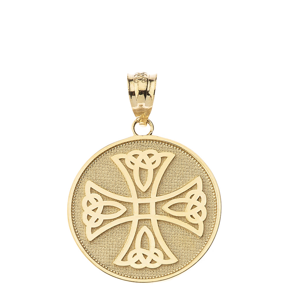 Gold Infinity Knot Celtic Cross Disc Pendant Necklace, view 2