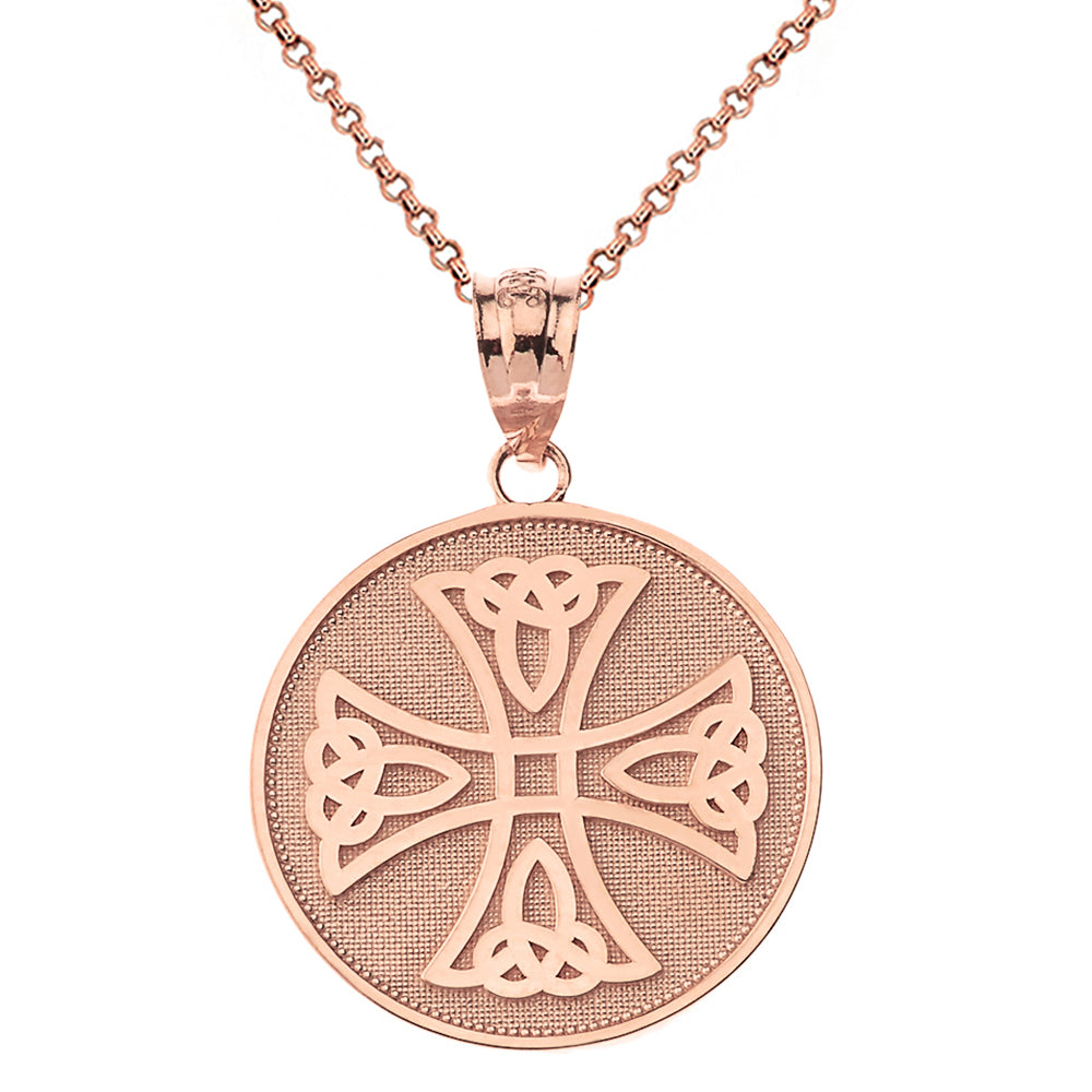 Gold Infinity Knot Celtic Cross Disc Pendant Necklace, view 3