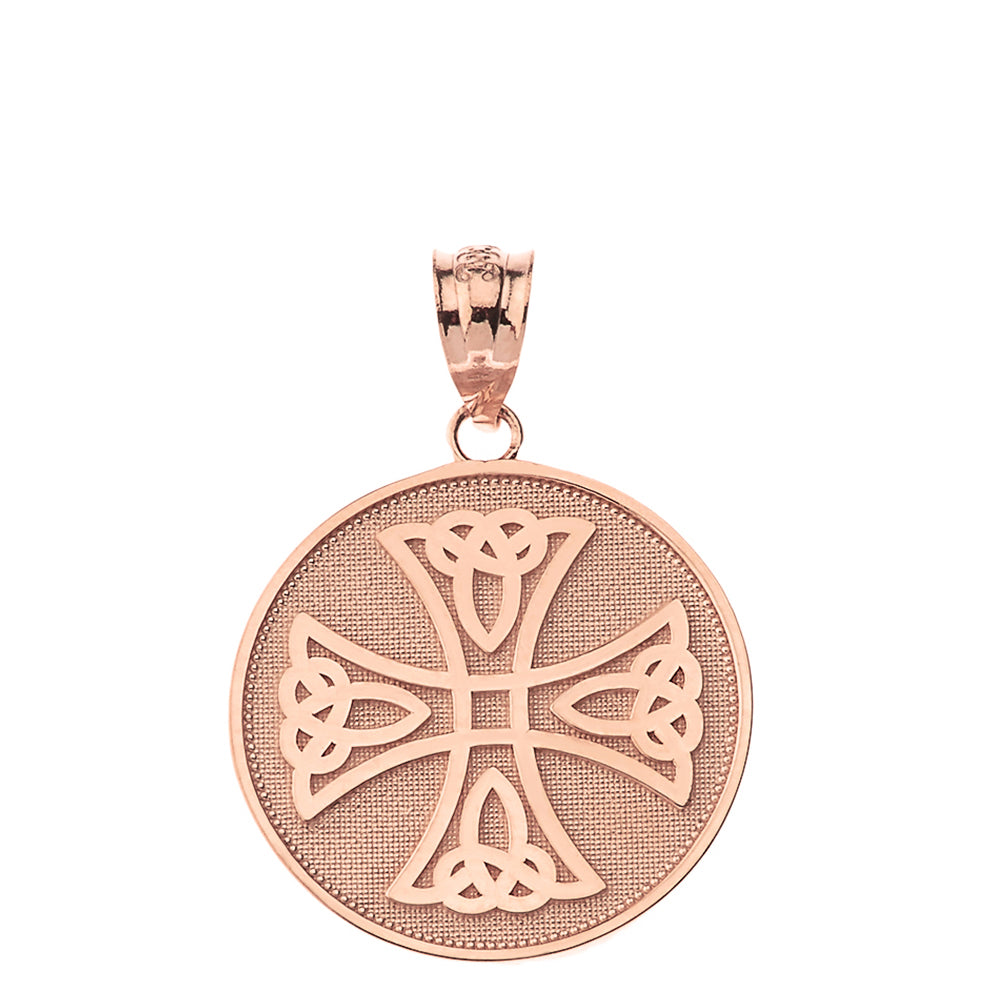 Gold Infinity Knot Celtic Cross Disc Pendant Necklace, view 4