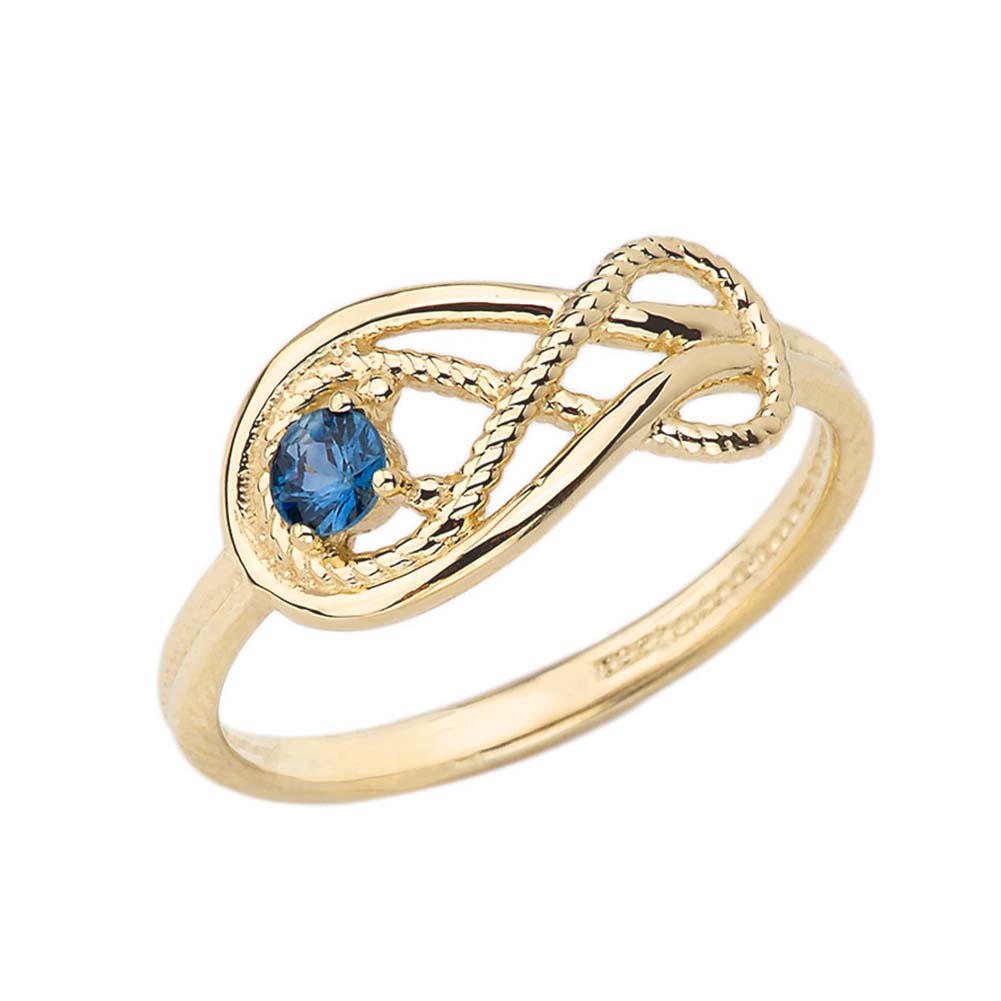 Gold Infinity Love Knot Genuine Sapphire Gemstone Rope Ring