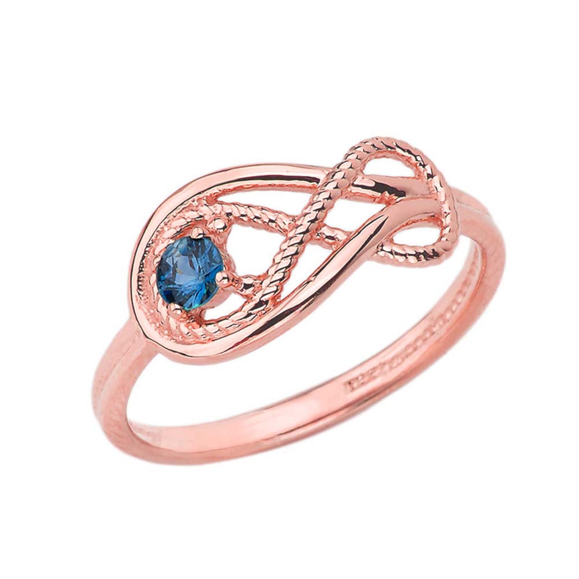 Gold Infinity Love Knot Genuine Sapphire Gemstone Rope Ring, view 3