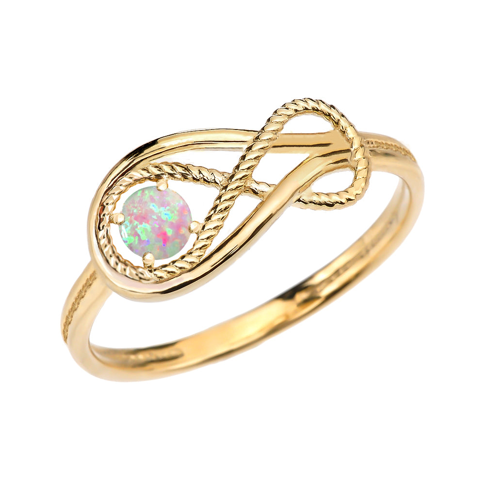 Gold Infinity Love Knot Opal Birthstone Rope Ring