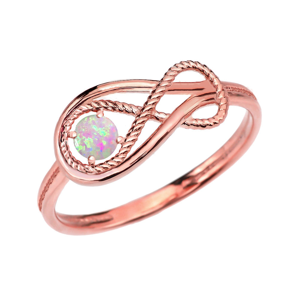 Gold Infinity Love Knot Opal Birthstone Rope Ring, view 2