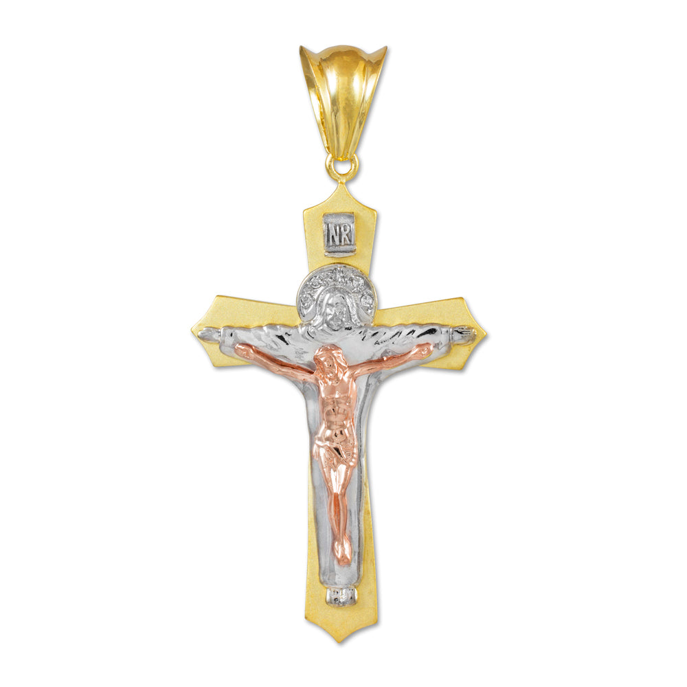 Gold INRI Cross Crucifix Holy Trinity Jesus Christ Pendant
