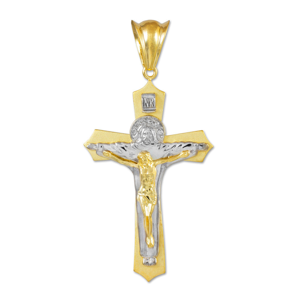 Gold INRI Cross Crucifix Holy Trinity Jesus Christ Pendant, view 2