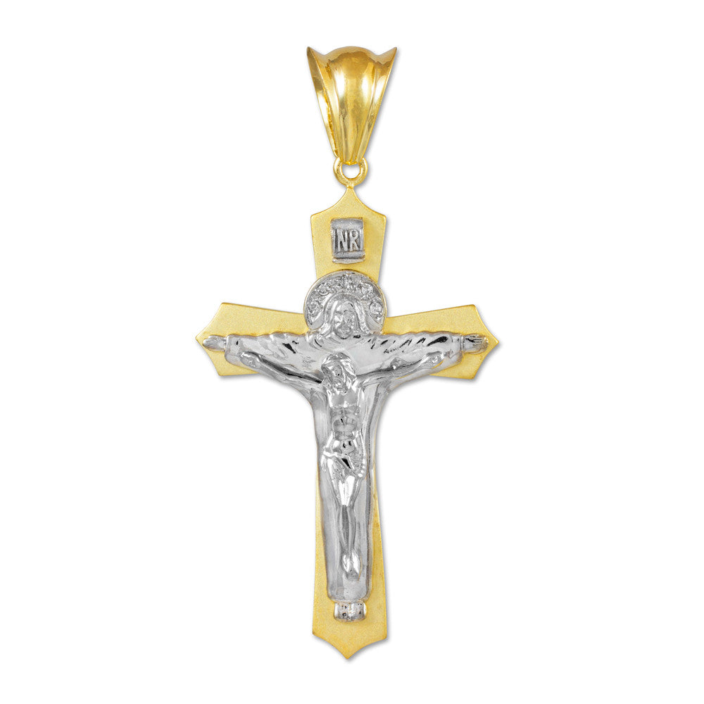 Gold INRI Cross Crucifix Holy Trinity Jesus Christ Pendant, view 3